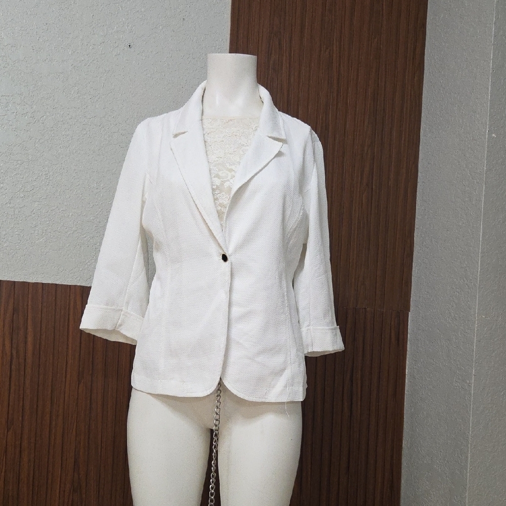 White Women's Single-Button Blazer Jacket